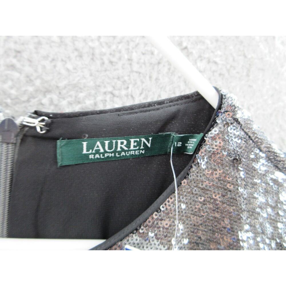 NWT Ralph Lauren Women Sz 12 Silver Sequined Party Cocktail Dress Round Neck - Picture 2 of 16